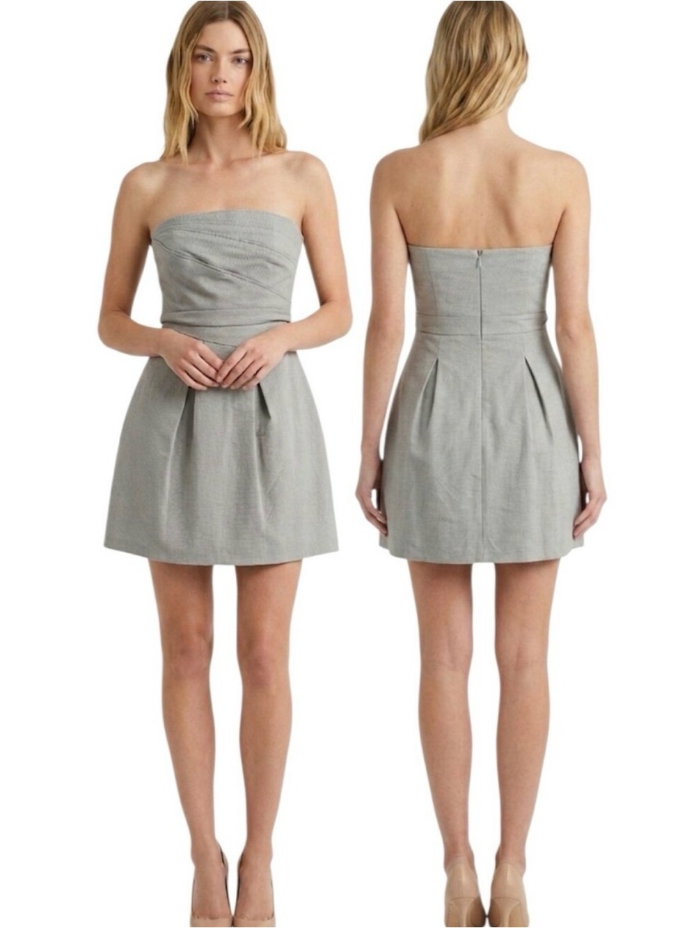 REISS Strapless Silver Cocktail Dress - Classic A-Line